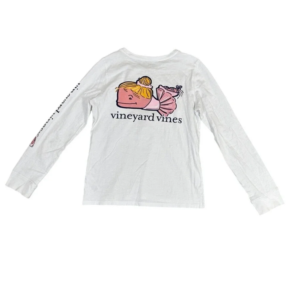 Vineyard Vines Girls White Ballet Slipper Long Sleeve Pocket Tee Shirt S